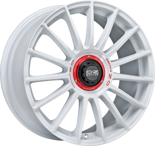 OZ | SUPERTURISMO EVOLUZIONE WRC | 8x18 | 5x112 | ET45 | RACE WHITE + RED LETTERING | W01854006EW33