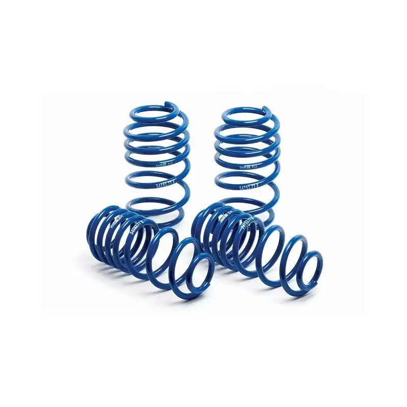 Blaues Schraubenfeder-Fahrwerk-Kit für Auto-Tuning, Marke H&R.