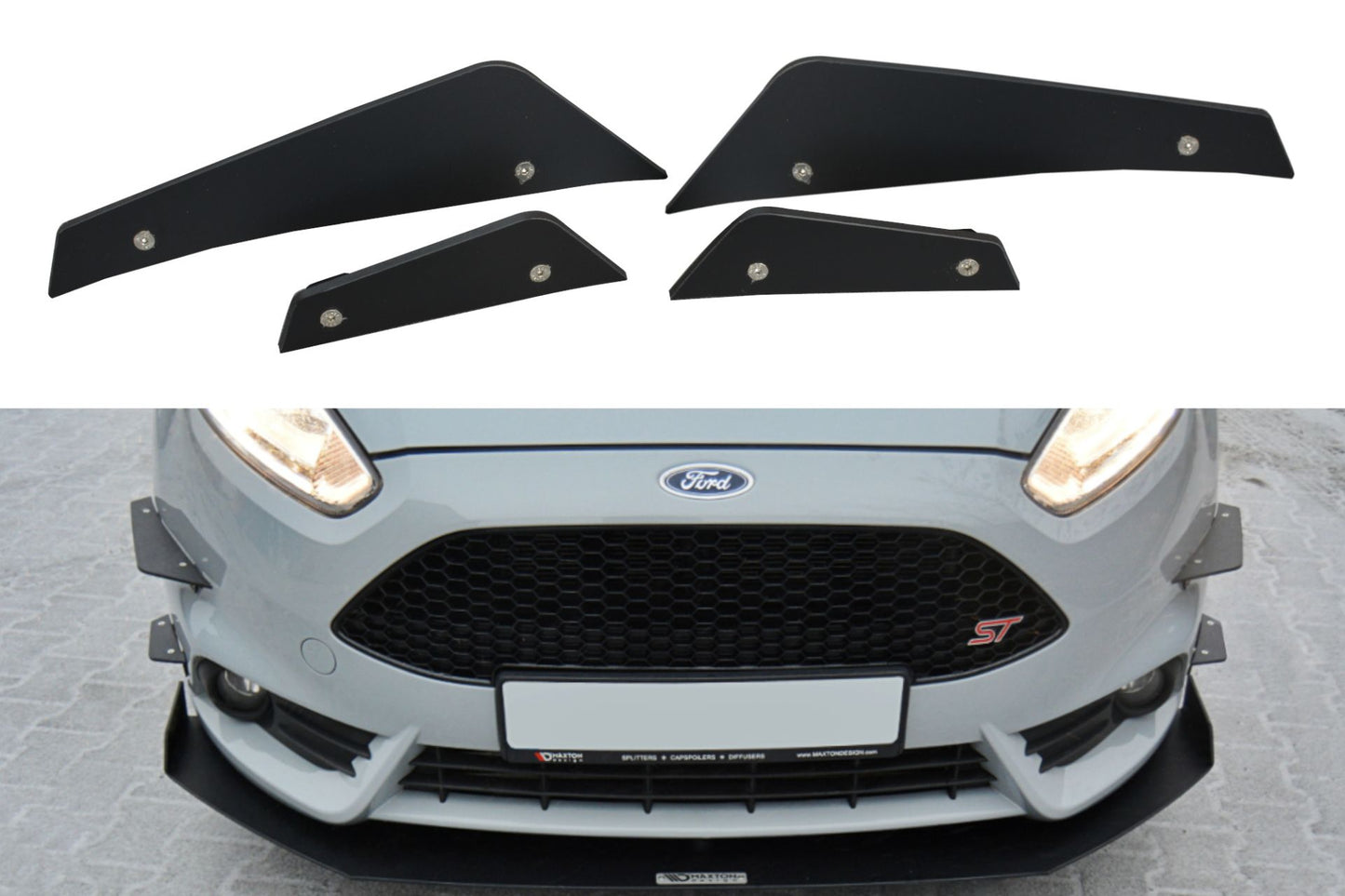 Maxton Design Racing-Canards für Ford Fiesta MK7 ST Facelift schwarz unbearbeitet