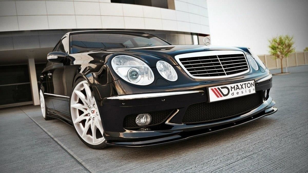 Maxton Design Frontlippe für Mercedes E-Klasse W211 E55 AMG Vorfacelift schwarz strukturiert