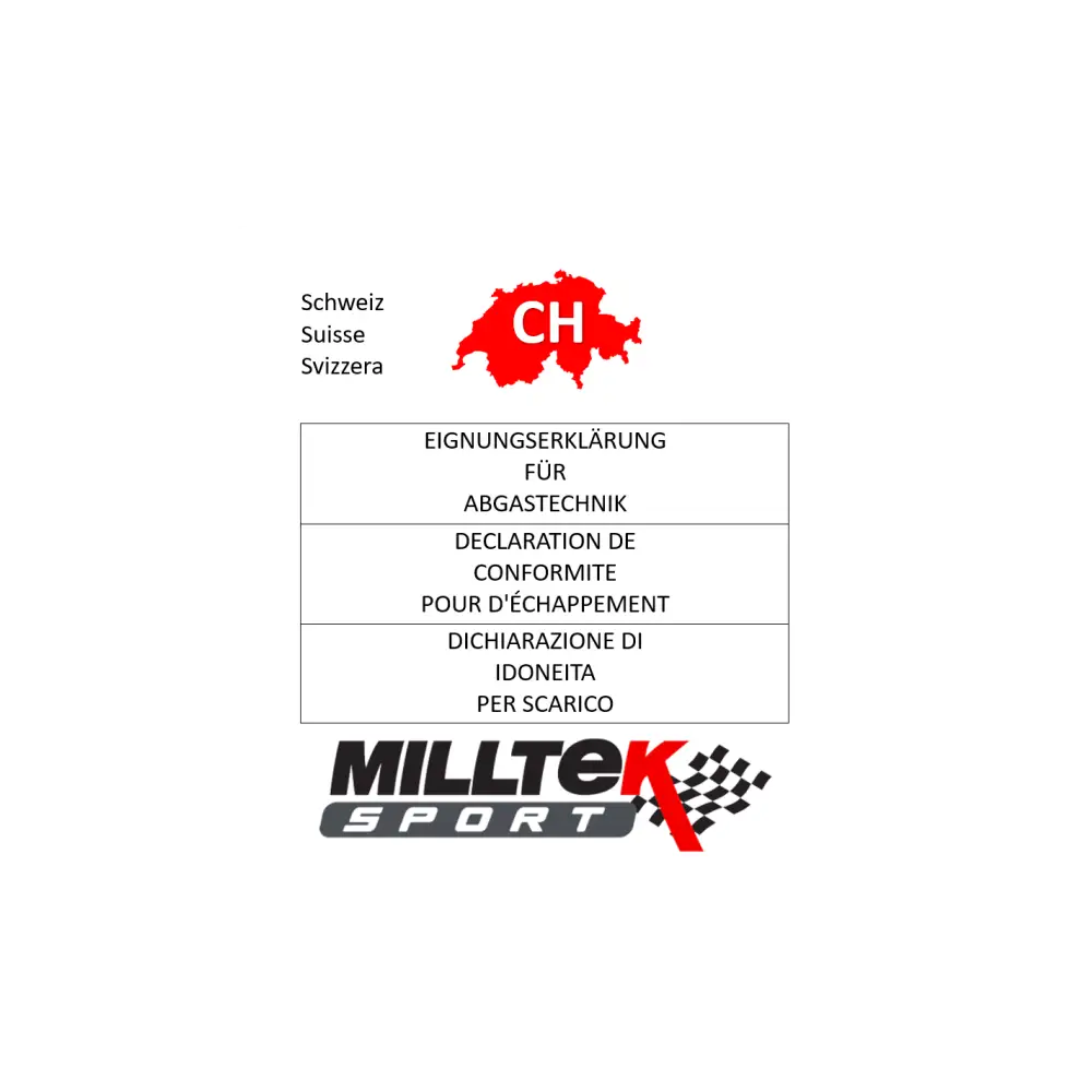 Milltek - CH-Gutachten - Abgasanlagen / Downpipes