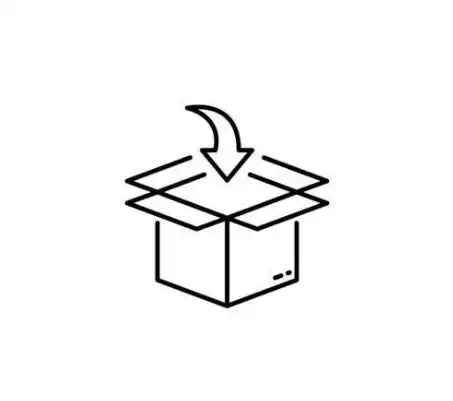 Offene Pappschachtel mit schwarzem Umrissdesign auf weißem Hintergrund