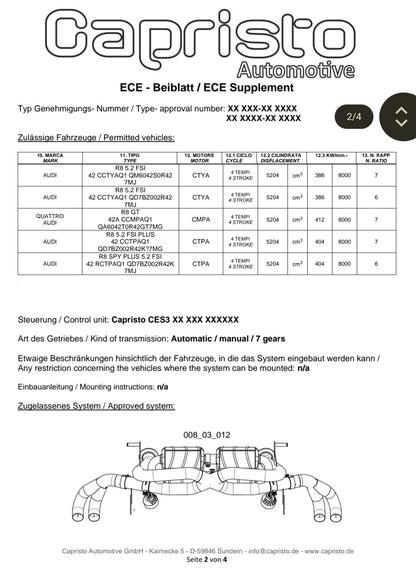 Capristo Sportauspuff - Audi R8 mit CH-Gutachten