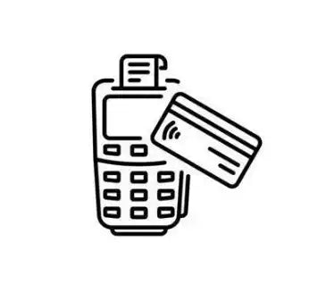 Schwarzer Kreditkartenleser mit Tastatur und Quittungsfach, wahrscheinlich aus Kunststoff oder Metall gefertigt.